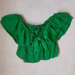 Zara Green Flutter Sleeve Crop Blouse
